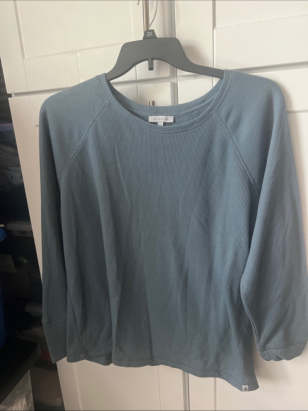 Women's Scoop Neck Ribbed Pullover Sweater in Slate Blue